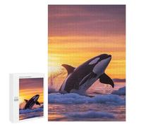 Jigsaw Puzzle for Teenagerss 1000 PCS Orca Leaping Sunset in Icy Waters Teenagers Puzzles Anti-Stress Toys Enhance Memory for Is Ideal As A Gift 1000 PCS