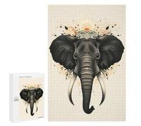 Jigsaw Puzzle for Teenagerss 1000 PCS Sacred Elephant Vector Portrait with Tribal Crown Puzzle for Adults Relax Games Perfect Decoration Birthday And Unique Gifts 1000 PCS