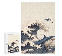 Jigsaw Puzzle for Teenagerss 1000 PCS Shark in Japan Great Wave Puzzle for Adults Relax Games Perfect Decoration Birthday And Unique Gifts 1000 PCS