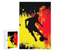 Jigsaw Puzzle for Teenagerss 1000 PCS Soccer Player Silhouette with Belgium Flag Abstract Background Puzzle for Adults Relax Games Perfect Decoration Birthday And Unique Gifts 1000 PCS