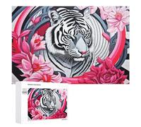 Jigsaw Puzzle for Teenagerss 1000 PCS White Tiger Amidst Floral Whirlwind Puzzles for Adults Anti-Stress Toys Wall Art Parent-child Interaction 1000 PCS