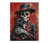 Jigsaw Puzzle for Teenagerss 1000pcs(52x38cm) Day of The Dead Skeleton Cat Art Print Jigsaw Puzzle Family Game Pattern Assembly Unique Gifts for Birthday And Christmas 1000pcs(52x38cm)