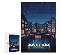 Jigsaw Puzzle for Teenagerss 300 PCS Amsterdam Netherlands Night Cityscape Puzzle for Adults Relax Games Perfect Decoration Birthday And Unique Gifts 300 PCS