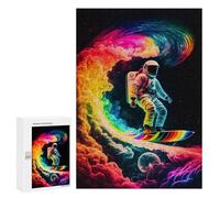 Jigsaw Puzzle for Teenagerss 300 PCS Astronaut Surfing Rainbow Wave -3 Jigsaw Puzzle Family Games For Family Fun Birthday And Unique Gifts 300 PCS