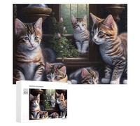 Jigsaw Puzzle for Teenagerss 300 PCS Cute Tabby Kittens Playing Puzzles for Adults Anti-Stress Toys Wall Art Parent-child Interaction 300 PCS