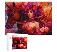 Jigsaw Puzzle for Teenagerss 300 PCS Fantasy Horse And Flowered Woman Artwork Puzzles for Adults Anti-Stress Toys Wall Art Parent-child Interaction 300 PCS