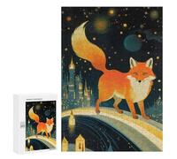 Jigsaw Puzzle for Teenagerss 300 PCS Fox on A Starry Night Puzzle for Adults Relax Games Perfect Decoration Birthday And Unique Gifts 300 PCS