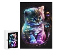 Jigsaw Puzzle for Teenagerss 300 PCS Galactic Kitten in Bubble Jigsaw for Adults Hands-on Game Wall Art Difficult And Challenge 300 PCS
