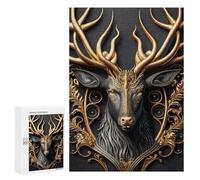 Jigsaw Puzzle for Teenagerss 300 PCS Golden Antlered Deer Portrait Jigsaw for Adults Hands-on Game Wall Art Difficult And Challenge 300 PCS