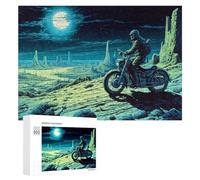 Jigsaw Puzzle for Teenagerss 300 PCS Motorcycle Journey Under The Moonlit Sky Puzzles for Adults Anti-Stress Toys Wall Art Parent-child Interaction 300 PCS