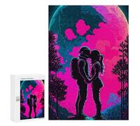 Jigsaw Puzzle for Teenagerss 300 PCS Neon Romance Astronauts Under The Moonlight Puzzles for Adults Anti-Stress Toys Wall Art Parent-child Interaction 300 PCS