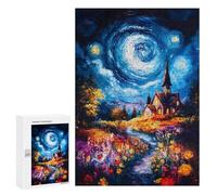 Jigsaw Puzzle for Teenagerss 300 PCS Night Sky Church Painting Adult Puzzles Relax Games Pattern Assembly Parent-child Interaction 300 PCS