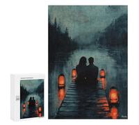 Jigsaw Puzzle for Teenagerss 300 PCS Romantic Couple on Dock with Lantern Glow at Dusk Puzzle for Adults Relax Games Perfect Decoration Birthday And Unique Gifts 300 PCS