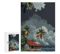Jigsaw Puzzle for Teenagerss 300 PCS Tropical Island Hut with Stormy Sky Puzzle for Adults Relax Games Perfect Decoration Birthday And Unique Gifts 300 PCS