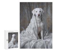 Jigsaw Puzzle for Teenagerss 300 PCS White Dog in Satin Draped Jigsaw for Adults Hands-on Game Wall Art Difficult And Challenge 300 PCS