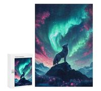 Jigsaw Puzzle for Teenagerss 300 PCS Wolf Howling Under Aurora Borealis Puzzle for Adults Relax Games Perfect Decoration Birthday And Unique Gifts 300 PCS