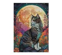 Jigsaw Puzzle for Teenagerss 38x26cm/1000pcs Norwegian Forest Cat with Night Garden Jigsaws for Adults Brain Teaser Game Hand Speed Race Parent-child Interaction 38x26cm/1000pcs