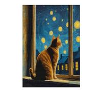 Jigsaw Puzzle for Teenagerss 38x26cm/1000pcs Starry Night Cat Adult Puzzles Brain Teaser Game Difficult Challenge Unique Gifts for Birthday And Christmas 38x26cm/1000pcs