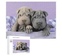 Jigsaw Puzzle for Teenagerss 500 PCS Adorable Shar-Pei Puppies on Checkered Cloth Puzzles for Adults Anti-Stress Toys Wall Art Parent-child Interaction 500 PCS