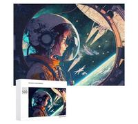 Jigsaw Puzzle for Teenagerss 500 PCS Astronaut Gazing at Space Station Puzzles for Adults Anti-Stress Toys Wall Art Parent-child Interaction 500 PCS