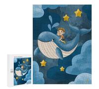 Jigsaw Puzzle for Teenagerss 500 PCS Boy Riding Whale in Sky Puzzle for Adults Relax Games Perfect Decoration Birthday And Unique Gifts 500 PCS