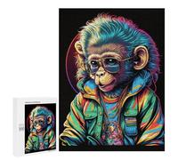 Jigsaw Puzzle for Teenagerss 500 PCS Chic Monkey in Colorful Jacket Puzzles for Adults Anti-Stress Toys Wall Art Parent-child Interaction 500 PCS