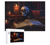 Jigsaw Puzzle for Teenagerss 500 PCS Dark Gothic Bookshelf with Skull And Candles Puzzles for Adults Anti-Stress Toys Wall Art Parent-child Interaction 500 PCS