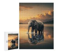 Jigsaw Puzzle for Teenagerss 500 PCS Elephant in Water with Constellation Reflection Teenagers Puzzles Anti-Stress Toys Enhance Memory for Is Ideal As A Gift 500 PCS