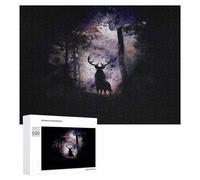 Jigsaw Puzzle for Teenagerss 500 PCS Enchanted Forest with Stag Silhouette Puzzles for Adults Anti-Stress Toys Wall Art Parent-child Interaction 500 PCS