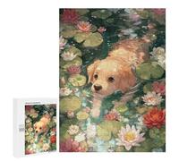 Jigsaw Puzzle for Teenagerss 500 PCS Golden Retriever in Lily Pond Puzzle for Adults Relax Games Perfect Decoration Birthday And Unique Gifts 500 PCS