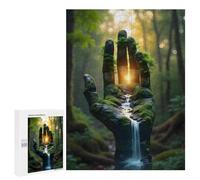 Jigsaw Puzzle for Teenagerss 500 PCS Mossy Hand Waterfall in Forest Teenagers Puzzles Anti-Stress Toys Enhance Memory for Is Ideal As A Gift 500 PCS