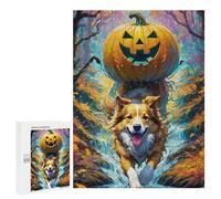 Jigsaw Puzzle for Teenagerss 500 PCS Pumpkin-Headed Dog in Autumn Forest Puzzles for Adults Anti-Stress Toys Wall Art Parent-child Interaction 500 PCS