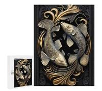 Jigsaw Puzzle for Teenagerss 500 PCS Silver Gold Koi Fish Teenagers Puzzles Anti-Stress Toys Pattern Assembly Unique Gifts for Birthday And Christmas 500 PCS