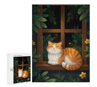 Jigsaw Puzzle for Teenagerss 500 PCS Smiling Cat on Window Sill Puzzle for Adults Relax Games Perfect Decoration Birthday And Unique Gifts 500 PCS