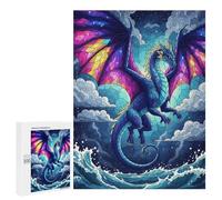 Jigsaw Puzzle for Teenagerss 500 PCS Stained Glass Dragon Over Ocean Puzzle for Adults Relax Games Perfect Decoration Birthday And Unique Gifts 500 PCS