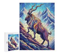 Jigsaw Puzzle for Teenagerss 500 PCS Stained Glass Ibex Mountain Scene Puzzle for Adults Relax Games Perfect Decoration Birthday And Unique Gifts 500 PCS