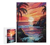 Jigsaw Puzzle for Teenagerss 500 PCS Stained Glass Sunset Beach Jigsaw for Adults Hands-on Game Wall Art Difficult And Challenge 500 PCS