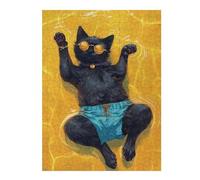 Jigsaw Puzzle for Teenagerss 52x38cm/1000pcs Cool Cat in Pool Jigsaws for Adults Brain Teaser Game Hand Speed Race Parent-child Interaction 52x38cm/1000pcs