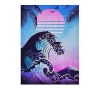 Jigsaw Puzzle for Teenagerss 52x38cm/1000pcs Synthwave Wave And Sunset Adult Jigsaw Brain Teaser Game Perfect Decoration Parent-child Interaction 52x38cm/1000pcs