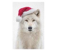 Jigsaw Puzzle for Teenagerss 75x50cm/1000pcs Arctic Wolf Wearing A Santa Hat Puzzles for Adults Anti-Stress Toys Wall Art Parent-child Interaction 75x50cm/1000pcs