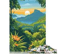 Jigsaw Puzzle For Tropical Landscape with Mountain And Sunset 500 Piece Jigsaw Puzzles for Adults Wooden Jigsaw Puzzles for Adults & Stress Reliever 500pcs (52x38cm)