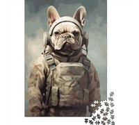Jigsaw Puzzle French Bulldog Soldier 1000 Piece Jigsaw Puzzles Wooden Jigsaw for Adults & Challenge Family 1000pcs (75x50cm)