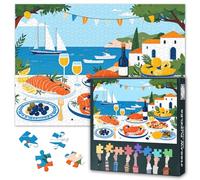 Jigsaw Puzzle Game Gift Coastal Feast Stress Relief Puzzles Mediterranean Puzzles Fun to Assemble Beginner Friendly Illustration Poster Puzzle for Family Activity Durable No Dust(50.5x70.5cm)