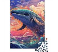 Jigsaw Puzzle Gift Colorful Blue Whale 500 Piece Jigsaw Puzzles for Adults Wooden Jigsaw Puzzle for Adults & Home Decoration 500pcs (52x38cm)