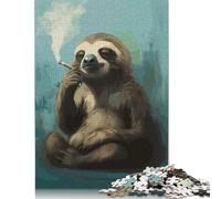 Jigsaw Puzzle Gift Cool Sloth Smoking 500 Piece Jigsaw Puzzles for Adults Wooden Jigsaw Puzzle for Adults & Home Decoration 500pcs (52x38cm)
