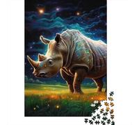 Jigsaw Puzzle Gift Galaxy Rhinoceros 500 Piece Jigsaw Puzzles for Adults Wooden Jigsaw Puzzle for Adults & Home Decoration 500pcs (52x38cm)