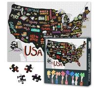 Jigsaw Puzzle Gift Illustrated Map of the USA Jigsaw Puzzle for Friends Attractions of America Puzzles Poster of America Stress Relief Puzzles Enhance Hand Eye Coordination Creative Gift(50.5x70.5cm)