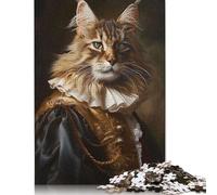 Jigsaw Puzzle Gift Maine Coon Cat Renaissance 1000 Piece Jigsaw Puzzles for Adults Wooden Jigsaw Puzzle for Adults & Home Decoration 1000pcs (75x50cm)