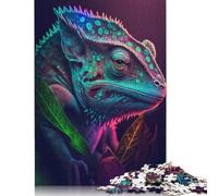 Jigsaw Puzzle Gift Neon Chameleon 500 Piece Jigsaw Puzzles for Adults Wooden Jigsaw Puzzle for Adults & Home Decoration 500pcs (52x38cm)