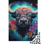 Jigsaw Puzzle Gift Psychedelic Buffalo 500 Piece Jigsaw Puzzles for Adults Wooden Jigsaw Puzzle for Adults & Home Decoration 500pcs (52x38cm)